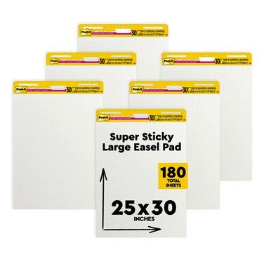 Post-it Super Sticky Easel Pad, 25 x 30 Inches, 30 Sheets/Pad, 6 Pads, Large White Premium Self Stick Flip Chart Paper, Super Sticking Power (559VAD6PK)