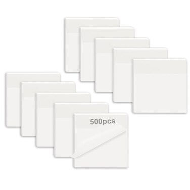 MIUTME 500 Pcs Transparent Sticky Notes,White Clear Sticky Notes School Supplies, Waterproof Self-Stick Note Pads 3x3 Inch