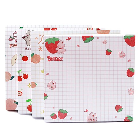 4 Pack Cute Sticky Notes Kawaii Sticky Notes Memo Pad 3.1x3.1 Inches Self-Stick Note Pads Colorful Fruit Sticky Note Pads for Girls DIY Office Home School (320 Sheets), 4 Pads 80 Sheets/Pad