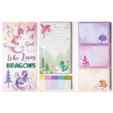 B1ykin Sticky Notes Set - Cartoon Theme Cute Self-Stick Notes Pad Gift&iuml;&frac14;&OElig; Self-Adhesive Writing Memo Pages Sticky to Do Notepad Separation Tabs for Kids Employee School Office (Watercolor Dragon)