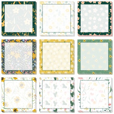 9 Pieces Flower Sticky Notes Adhesive Flower Memo Notes Self-Stick Note Pads for School Office Home Supplies Students Teachers Present, 9 Styles