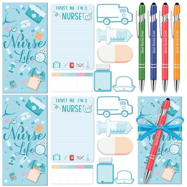 Jetec 4 Sets Funny Nurse Sticky Note with Pen Nursing Students Gifts School Essentials Nurse Day Appreciation Gifts Self-Stick Note for Hospital Nurse Supplies