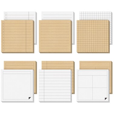 12 Pcs Lined Sticky Notes Grids Self Stick Notepads 600 Sheets 3 x 3 Inch Post Memo Pad Cute to Do List Notepad for Office Home School Supplies, Strong Adhesive, 6 Designs (Kraft Paper and White)