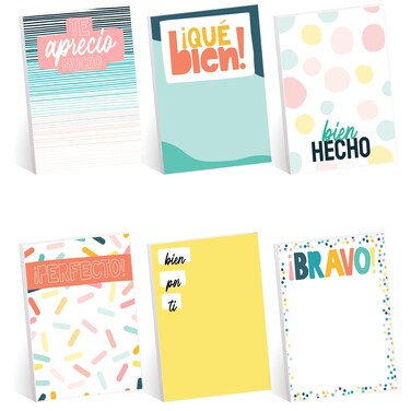 Spanish Appreciation Sticky Note Assortment / 3" x 4" Repositionable Classroom Sticky Note Set En Espa&Atilde;&plusmn;ol/Set of 6 Bilingual Encouragement Pads/Made in The USA