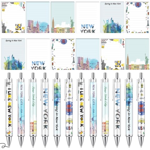 Gilprop 24 Pcs Notepads with Pens Cute Self Stick Notes Pens Gifts Set for Lover Sticky Notes Pens Bulk for Traveler Birthday Christmas Party Gifts(Lighted,New York City)