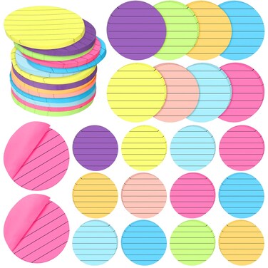 Lined Sticky Notes Colored Lined Sticky Notes 3 x 3 Inch Self Stick Ruled Post Notes Refills Easy Post Notes for Office School Planner Memo Reminders (Round,24 Pack)