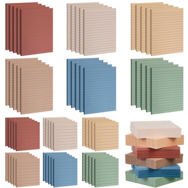 Weekgrat 60 Pack/ 1800 Sheets Lined Sticky Notes Including 30 Pack 4'' x 6'' and 30 Pack 3'' x 3'' Aesthetic Sticky Pads 6 Colors Adhesive Self Stick Note Pads for Office Desk School Supplies