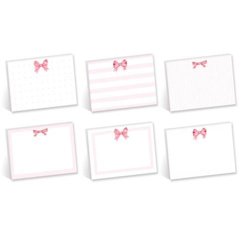 Pink Bow Sticky Note Assortment / 4&quot; x 3&quot; Trendy Repositionable Sticky Notes/Set of 6 Adorable Note Pads/Made in The USA