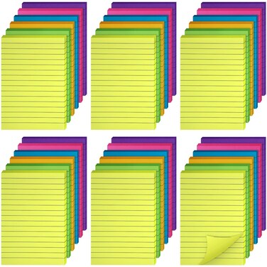 Outus 36 Pack Lined Sticky Notes 4 x 6 Inch Colorful Sticky Note Pads Lines Bright Ruled Self Sticky Pads Memos for Teacher School Classroom Office Supplies, 6 Colors (Fresh Color)