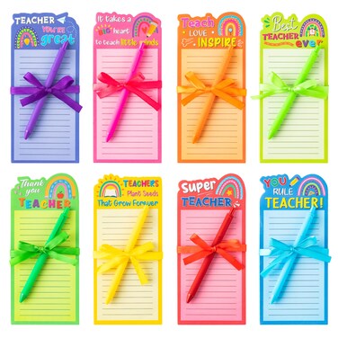 ANGOLIO Teacher Appreciation Notepads with Pen - 8 Set Teacher to Do List Sticky Notes Teacher Appreciation Gift Pens for School Supplies Lined Notepad Teachers' Day Gifts for Thank You Teachers
