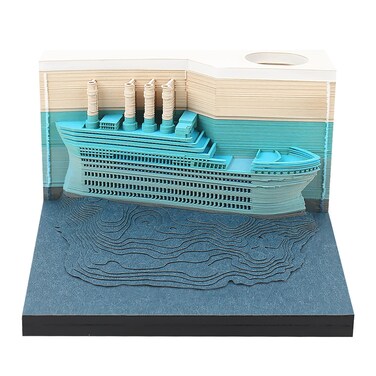 Creechwa 3D Memo Art Pads, 3D Blue Ship Notepad, DIY Creative Gifts, Craft Desktop Decoration Souvenirs