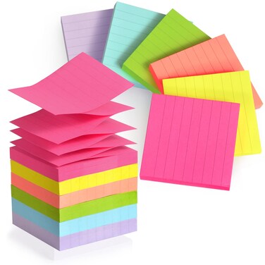 Pop Up Sticky Notes 3x3, Easy Post Pop Up Notes Refill, Lined Accordion Style Self-Sticky Note Pads,600 Sheet Assorted Color Sticky Notes with Lines, School &amp; Office Accessories
