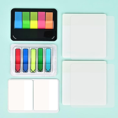 BAYTORY Transparent Sticky Notes, Clear Waterproof See Through Memo Pad, Self-Adhesive Translucent Writable Index Tabs for Annotating Books, Page Markers Assorted Bright Colors Flags