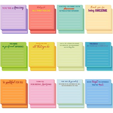 Yinder 24 Pcs Employee Appreciation Sticky Notes Thank You Gifts Bulk Note Pads with Sayings Teacher Gift Mini Pocket Inspirational Notepads for Coworker Office Supply 3 x 3''(Pastel,Thanks)