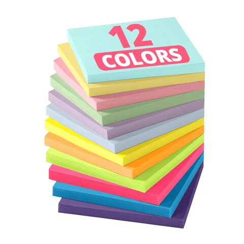 Sticky Notes, 12 Pads, Sticky Notes 3x3 Inches, Coloful Sticky Note Pads, Easy to Stick for School, Office and Home - Vibrant Colors
