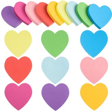 FOBSME 900 Sheets Heart Sticky Notes 3x3 Inch Multicolor Heart Shaped Sticky Memo Pads Cute Self-Stick Sticky Notepads Removable Easy to Post for Home Office School Business Personal Use,9 Colors