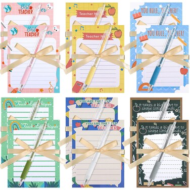 Lincia 12 Sets Teacher Appreciation Gifts Bulk for Christmas Teacher Sticky Notes with Pen Teacher Lined Notepads You are The Best Teacher Memo Notes for Teacher Day Gifts School(Novelty Style)