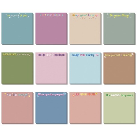 Zonon 24 Pieces Inspirational Sticky Notes 3 x 3 Inch Motivational Fun Notepads Positive Gifts for Teacher Nurse Coworkers Work Studying Supplies (Colorful Style)