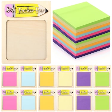 Resurhang 24 Pcs Thank You Teacher Gifts Wood Teacher Sticky Note Holder Dispenser 24 Pads Teacher Sticky Notes for Teacher Appreciation Gifts Teachers' Day Back to School First Day of School