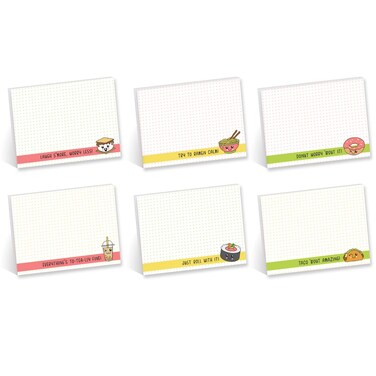 Cute Food Pun Sticky Note Assortment / 4" x 3" Trendy Repositionable Sticky Notes/Set of 6 Kawaii Foodie Pads/Made in The USA