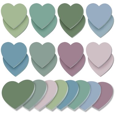 Teling 24 Pcs Heart Shaped Sticky Notes Pad Gift Cute Red Heart Shaped Sticky Notes 3 x 3 Valentines Sticky Notes Power Memo Pads for Valentine's Day Girl Women Office School Supplies(Morandi Color)