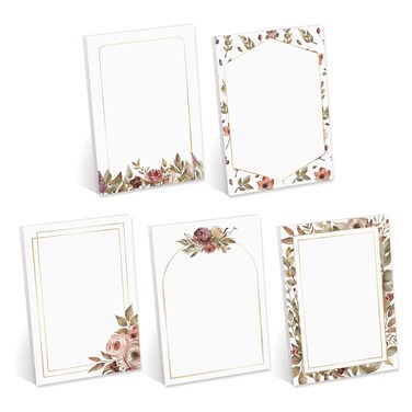Gold Framed Floral Sticky Note Pads / 4" x 6" Watercolor Botanical Sticky Notes/Set of 5 Pads / 50 Sheets Per Pad/Five Unique Designs/Made in The USA