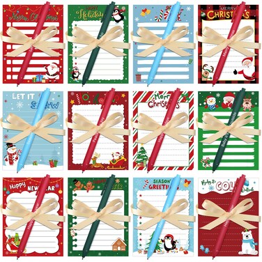 Yeaqee 12 Set Employee Appreciation Gifts 12 Empowering Sticky Notepads 12 Pens 12 Ribbons Motivational Sticky Notes Inspirational Pens for Students Colleague Office Supplies(Santa)