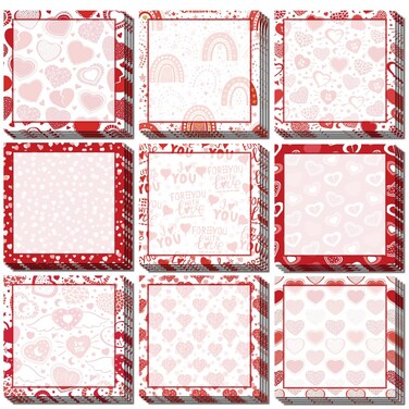 9 Pieces Valentine's Day Sticky Notes Valentine Heart Sticky Notes Self-Adhesive Valentine Sticky Note Pads Sticky for School Office Home Supplies Students Teachers Presents