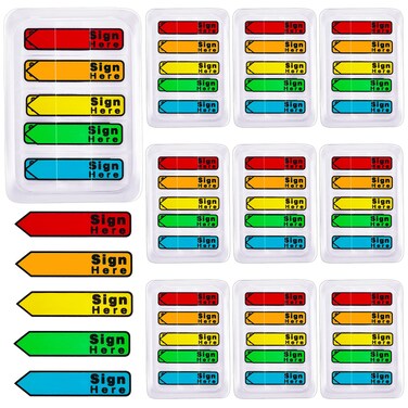 Colarr 10 Pack 1000 Pieces Sign Here Sign Date Tabs Sign Here Sign Date Stickers Sign Here Flags Please Sign Here Message Flags for Office Notebook Annotating Books Notary Books(Multicolor,Cute)