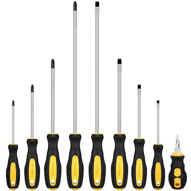 9pcs Magnetic Screwdriver Set, 12in Including Extra Long Phillips and Slotted Screwdriver, with Non-Slip Cushioned Handle Grip(9pcs Screwdriver Set&iuml;&frac14;&permil;