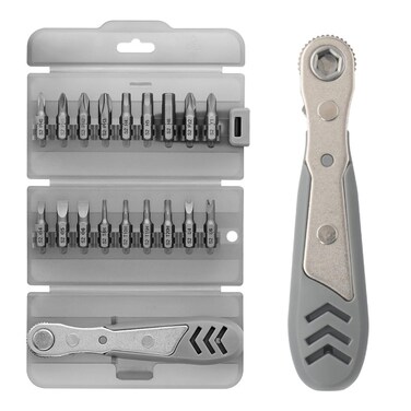 19 in1 Ratchet Screwdriver Set, 1/4 Ultra Low Profile Mini Ratchet Wrenches, 90 Degree Offset Reversible Screwdriver &amp; Multi Hex Bits Set (19in1)