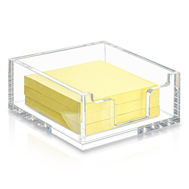 Acrylic Sticky Note Holder 3.94 x 3.94 Clear Acrylic Notepad Holder Acrylic Sticky Note Dispenser Sticky Notepad Holder for Desk Organizer Office Home(1 Pack)