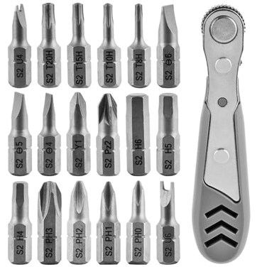 HKZTUY 19pcs 90 Degree Ratcheting Screwdriver Set, 1/4 Bit Mini Ratchet Wrench Screwdriver Set with High Torque, Right Angle EDC Tool, Offset Screwdriver Bit Set for Tight Spaces