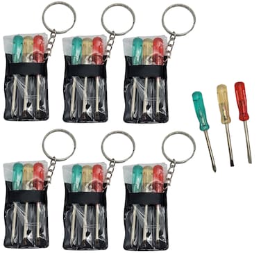 ZUGAR LAND Mini Screwdriver Set Keychain with 3 Tools (2.5") Miniature Metal Screwdriver Set Key Chains Includes 2 Flathead Screwdrivers and 1 Crossing Screwdriver in a Portable Pouch (6 Packs)