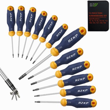 SUNHZMCKP Torx Screwdriver Set 12-Piece, S2 Alloy Steel, Magnetic Star Screwdrivers Set T5-T40, Professional Grade Repair Tools