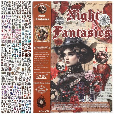 Auguro Scrapbook Stickers Book 24 Sheets 480 Halloween Stickers Pre-Cut Washi Stickers for Journaling Journal Stickers for Adults Witch Stickers Gothic Stickers for Scrapbooking