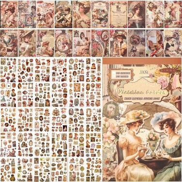 Auguro Victorian People Stickers Scrapbook Sticker Book for Adults 450 Pre-Cut Washi Stickers 20 Scrapbook Paper Junk Journal Sticker Vintage Stickers Scrapbooking Supplies