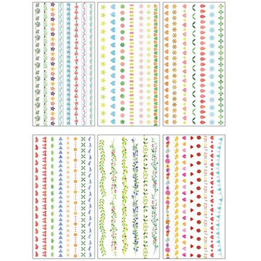 (Pack of 2) Basic Scrapbooking Stickers - Flower Vine Heart Star Shapes Colorful Divider Line DIY Sticker for Art Crafts Journaling Scrapbook Journal Planner Album Letter Photo Frame Plant Pot