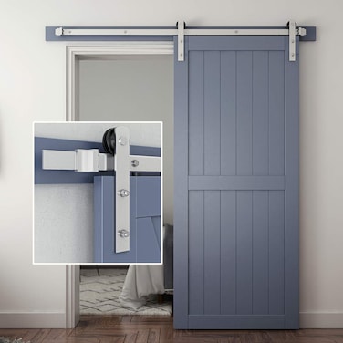 SMARTSTANDARD 6 Feet Brushed Nickel Sliding Barn Hardware Kit-Sturdy Silvery Track-Smoothly and Quietly-Simple and Easy to Install-Fit 36" Wide Door Panel (I Shape Hanger)
