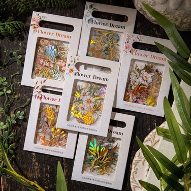 LakoArt 240 Pieces Gold Foil Botanical Stickers with Clear Background, Holographic Flower Eucalyptus Scrapbooking Sticker Floral Decals for Journaling Bullet Journal Planner Card Making DIY Crafts