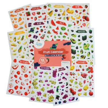 Monthly Calendar Planner Stickers - 12 Transparent Sticker Sheets with Beautiful Fruit Illustrations, Undated Calendar Stickers, Supplies for Planners or Bullet Journals