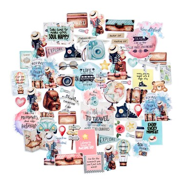 Navy Peony Adventurous Backpacker Travel Themed Stickers (65 Pieces) - Waterproof, Pastel, Wanderlust Quotes   Outdoor Decals for Craft, Scrapbook, Laptop