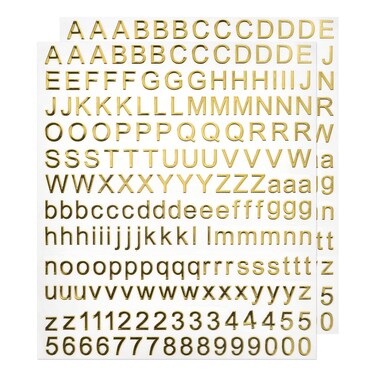 MECCANIXITY Alphabet Letters Number Stickers 3D Foil Glitter Self Adhesive for Resin Mold Sign Scrapbooking Crafts Gold 2 Sheets