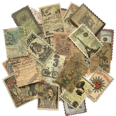 Cotrida 60pcs Vintage Postage Stamp Stickers, Aesthetic Modern Deco Paper Sticker for Scrapbooking, Journaling Supplies, Planners, Kid DIY Art Crafts
