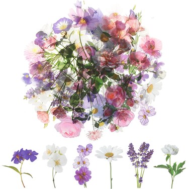 120Pcs Flower Stickers for Scrapbooking, Transparent Floral Stickers Set for Scrapbook Supplies,Craft, Card, Laptop, (60 Styles) (Purple Theme)