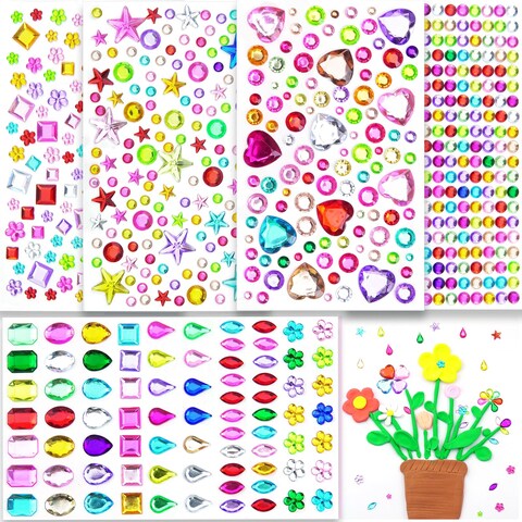 475pcs Rhinestones Gems Stickers for Crafting, Self Adhesive Jewels Gemstones Stickers for Crafts, Crafts Gems Acrylic Heart Star Stickers for Scrapbooking, Card Making, Makeup