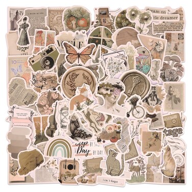 Eoaod 200PCS Vintage Stickers, Aesthetic Stickers, Scrapbook Stickers for Water Bottle, Notebook Junk Journaling Stickers, Waterproof Vinyl Stickers for Kids Teenagers Adults (Vintage-200pcs)