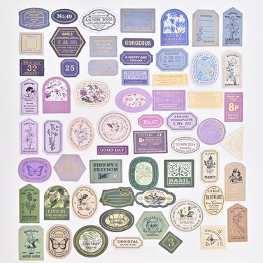 Valtiner 120Pcs Vintage Scrapbook Stickers, Junk Journal Supplies, Stamping Sticker Set, Aesthetic Paper for Scrapbooking, Journaling (Green &amp; Purple &amp; Blue)