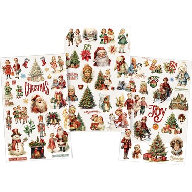 Rub On Transfers for Crafts Pressure Transfer Stickers Fit Cloth Glass Acrylic Wood Furniture Stone Scrapbooking Stuff Small Vintage Junk Journal Supplies (Christmas)