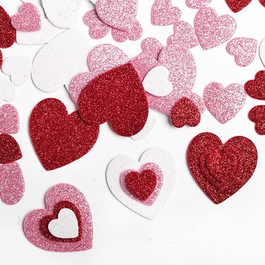 60PCS Heart Foam Stickers Valentine's Day Self Adhesive Foam Heart Stickers Glitter Red Pink White Foam Hearts for Crafts Arts Scrapbooking Home Decor Valentines Decoration Wedding (3 Sizes)